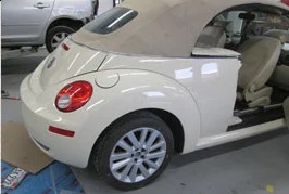 White VW Beetle after repair